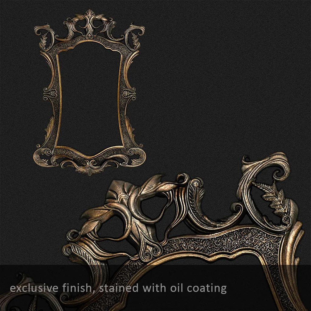 Ornamentowa rama lustra Oculus — całość i zbliżenie złoconych detali